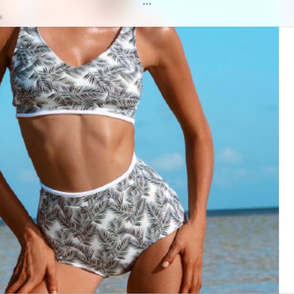 Navy & white NWT high waisted bikini set. Photos on model not correct for color